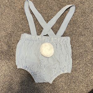 Cat & Jack Blue Striped Pom-Pom Bunny Tail Bottoms w/ Suspenders